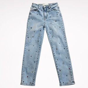 Queen Hearts Paris Stylish Rhinestones Light Blue Straight Leg Jeans XS EUR 34